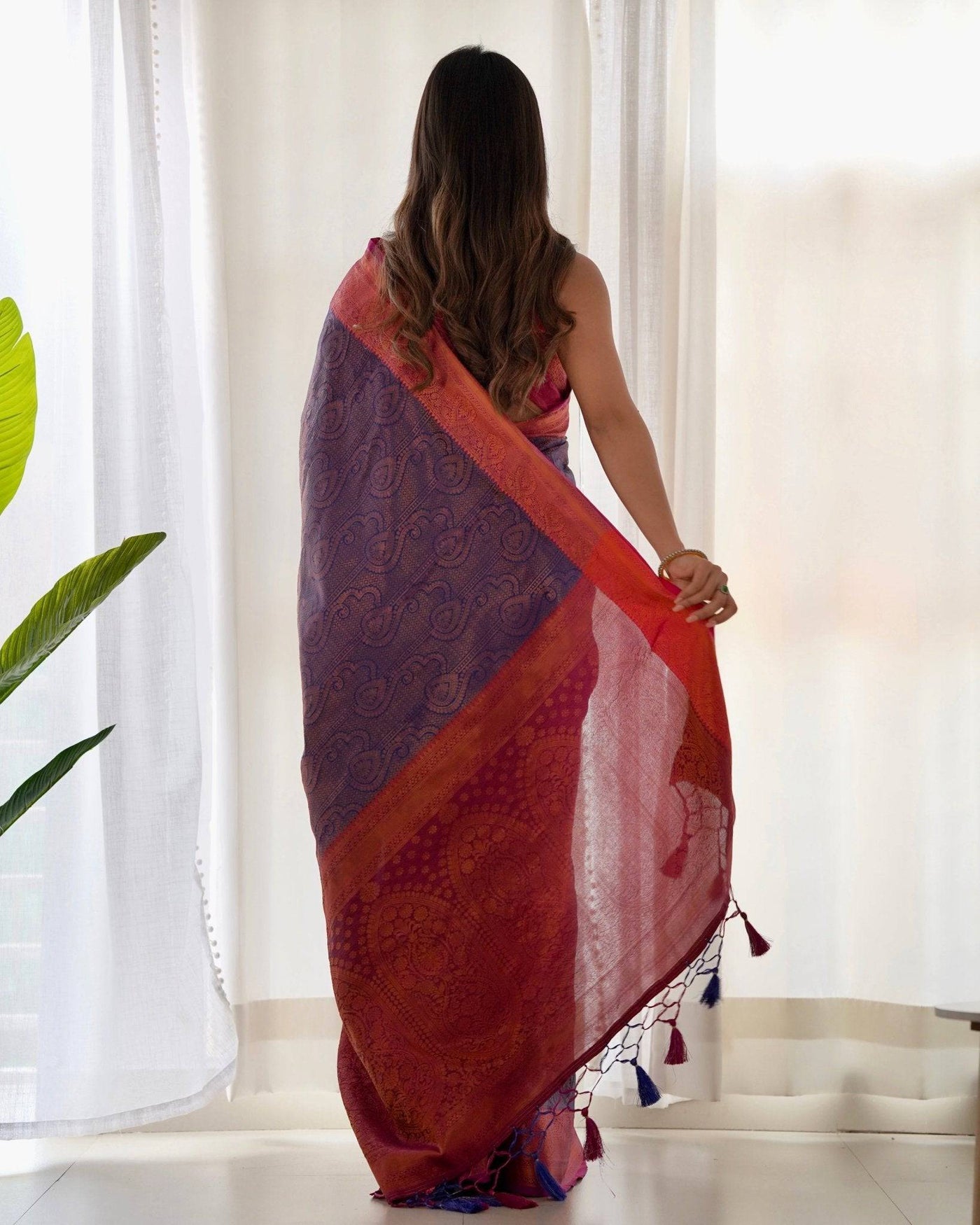 Pure Banarasi Silk Saree Weaved With Copper Zari