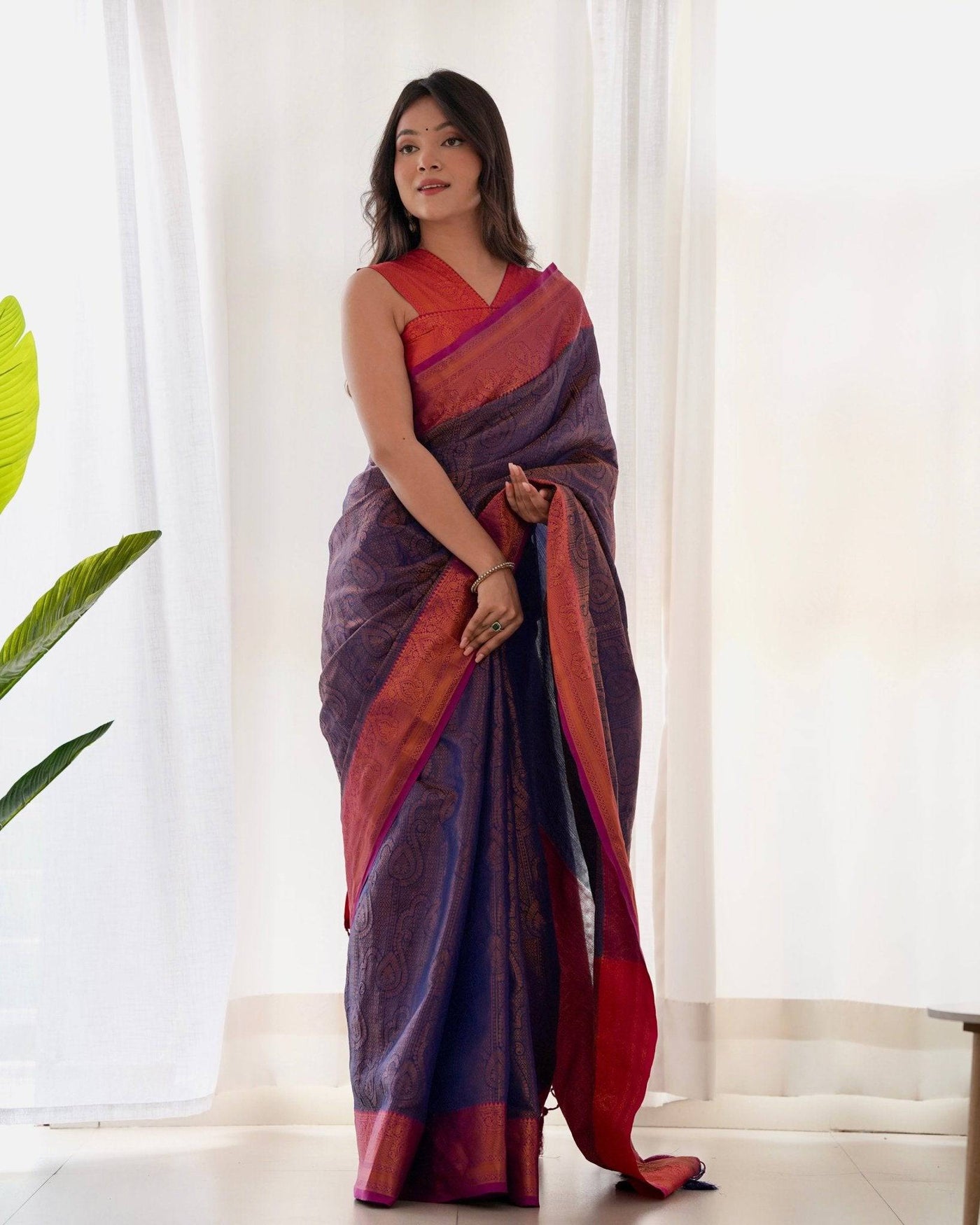 Pure Banarasi Silk Saree Weaved With Copper Zari