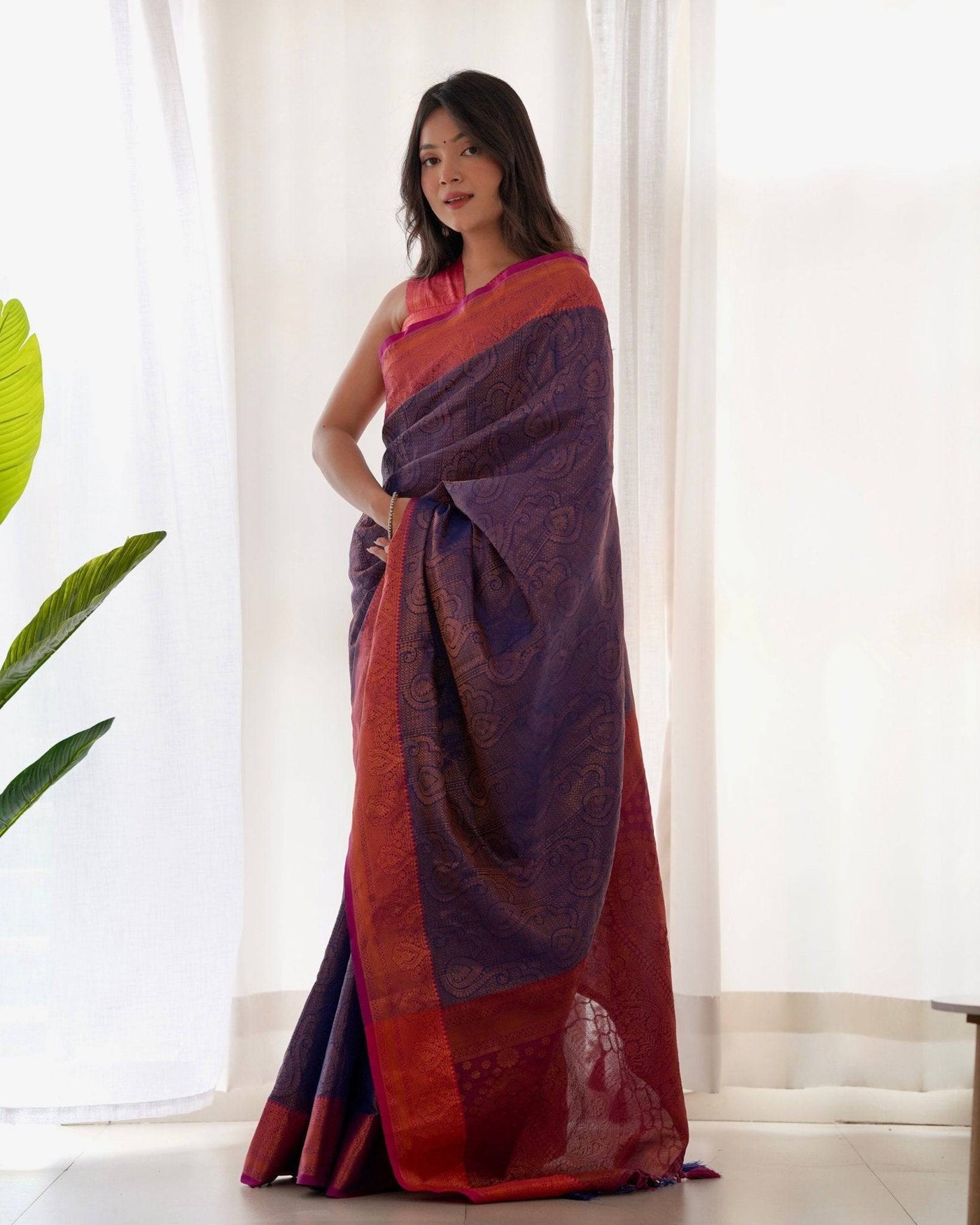 Pure Banarasi Silk Saree Weaved With Copper Zari