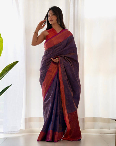 Pure Banarasi Silk Saree Weaved With Copper Zari