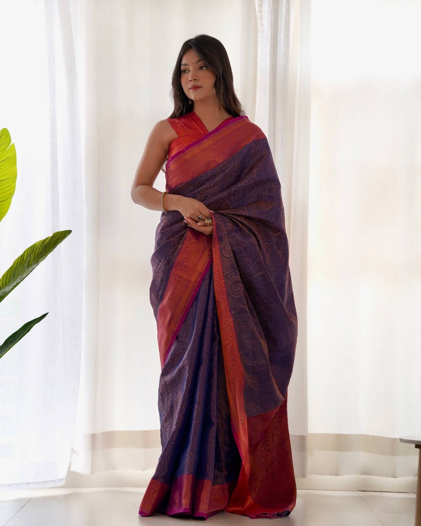 Pure Banarasi Silk Saree Weaved With Copper Zari