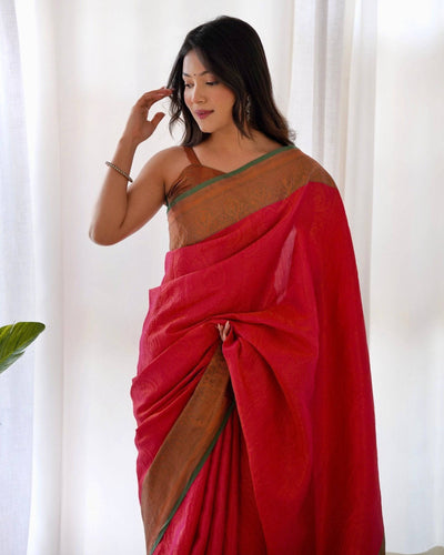 Pure Banarasi Silk Saree Weaved With Copper Zari