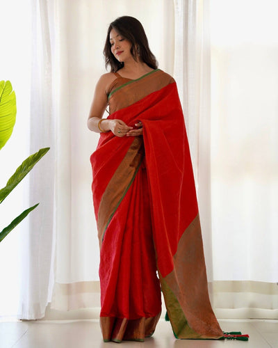 Pure Banarasi Silk Saree Weaved With Copper Zari