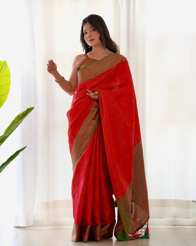 Pure Banarasi Silk Saree Weaved With Copper Zari