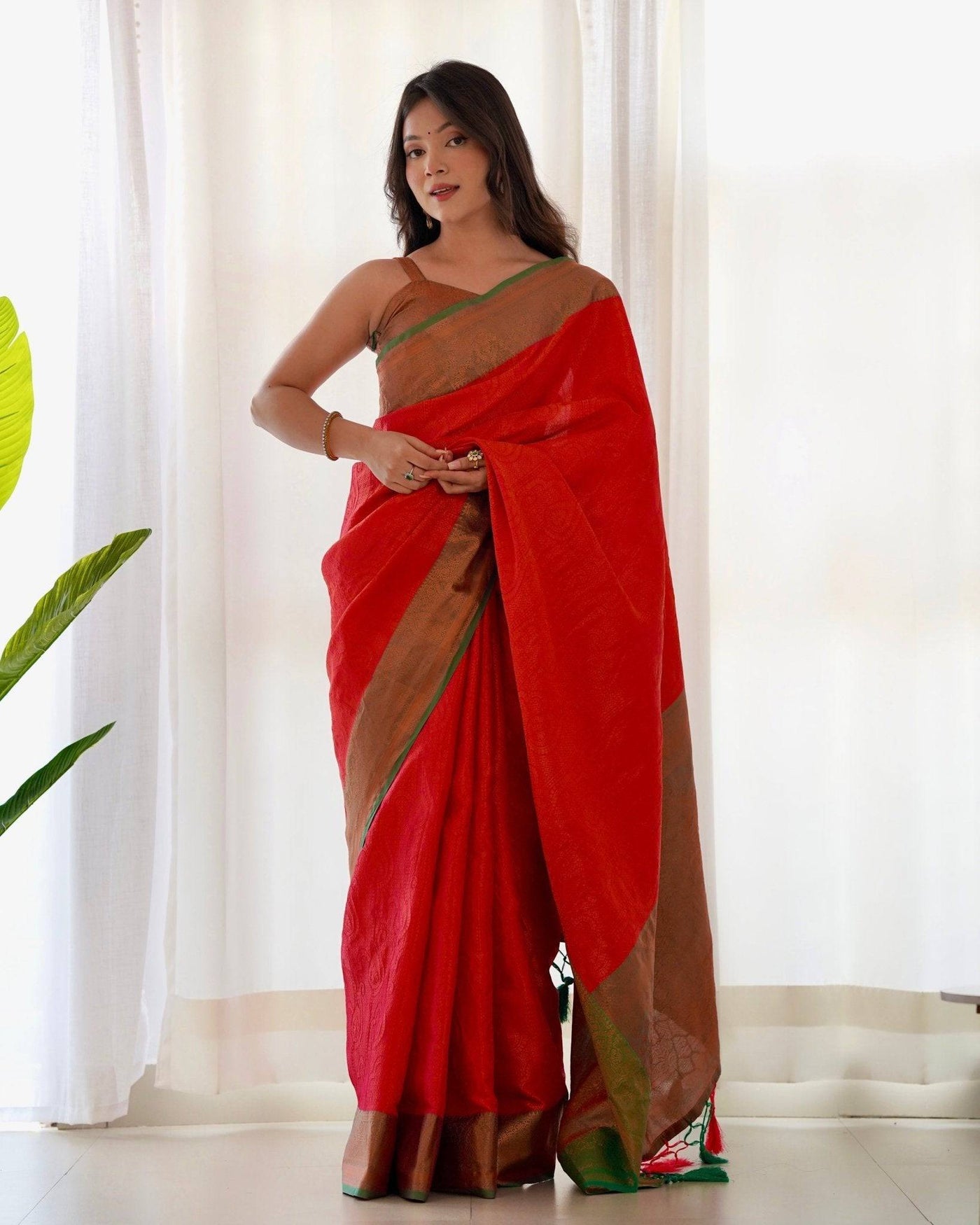 Pure Banarasi Silk Saree Weaved With Copper Zari