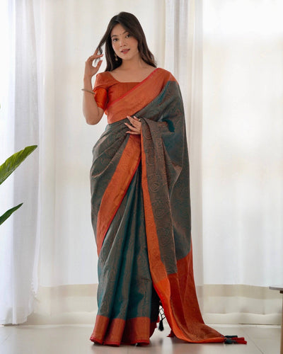 Pure Banarasi Silk Saree Weaved With Copper Zari