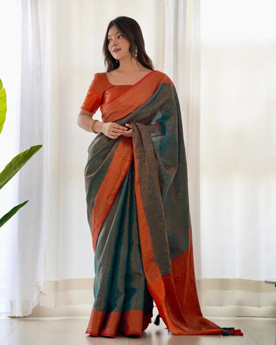 Pure Banarasi Silk Saree Weaved With Copper Zari