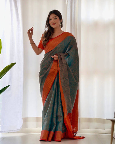 Pure Banarasi Silk Saree Weaved With Copper Zari