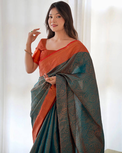 Pure Banarasi Silk Saree Weaved With Copper Zari