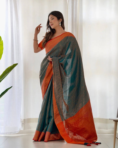 Pure Banarasi Silk Saree Weaved With Copper Zari