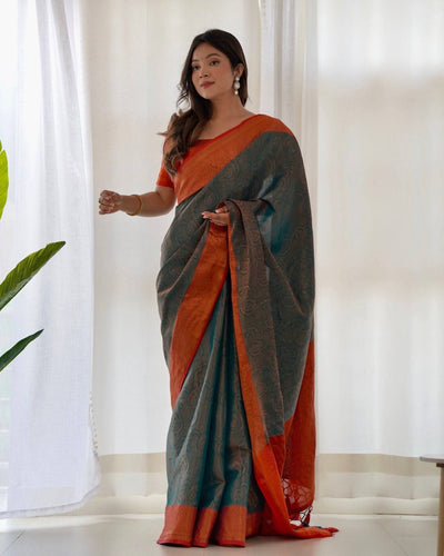 Pure Banarasi Silk Saree Weaved With Copper Zari