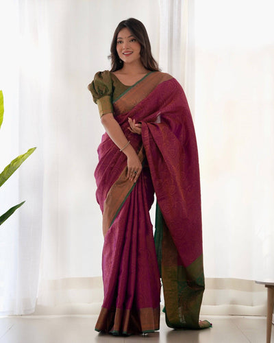 Pure Banarasi Silk Saree Weaved With Copper Zari