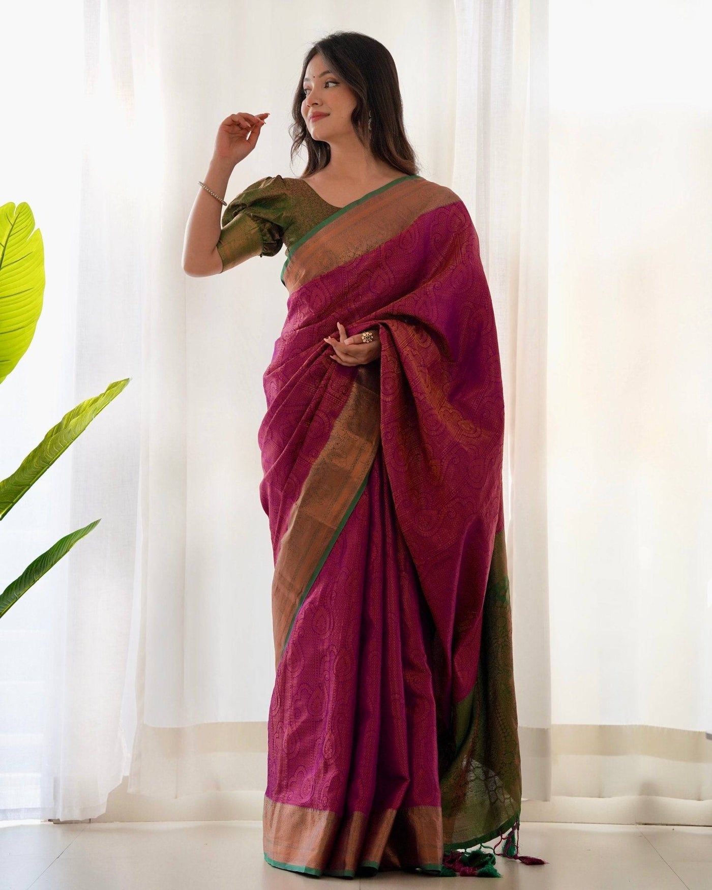 Pure Banarasi Silk Saree Weaved With Copper Zari