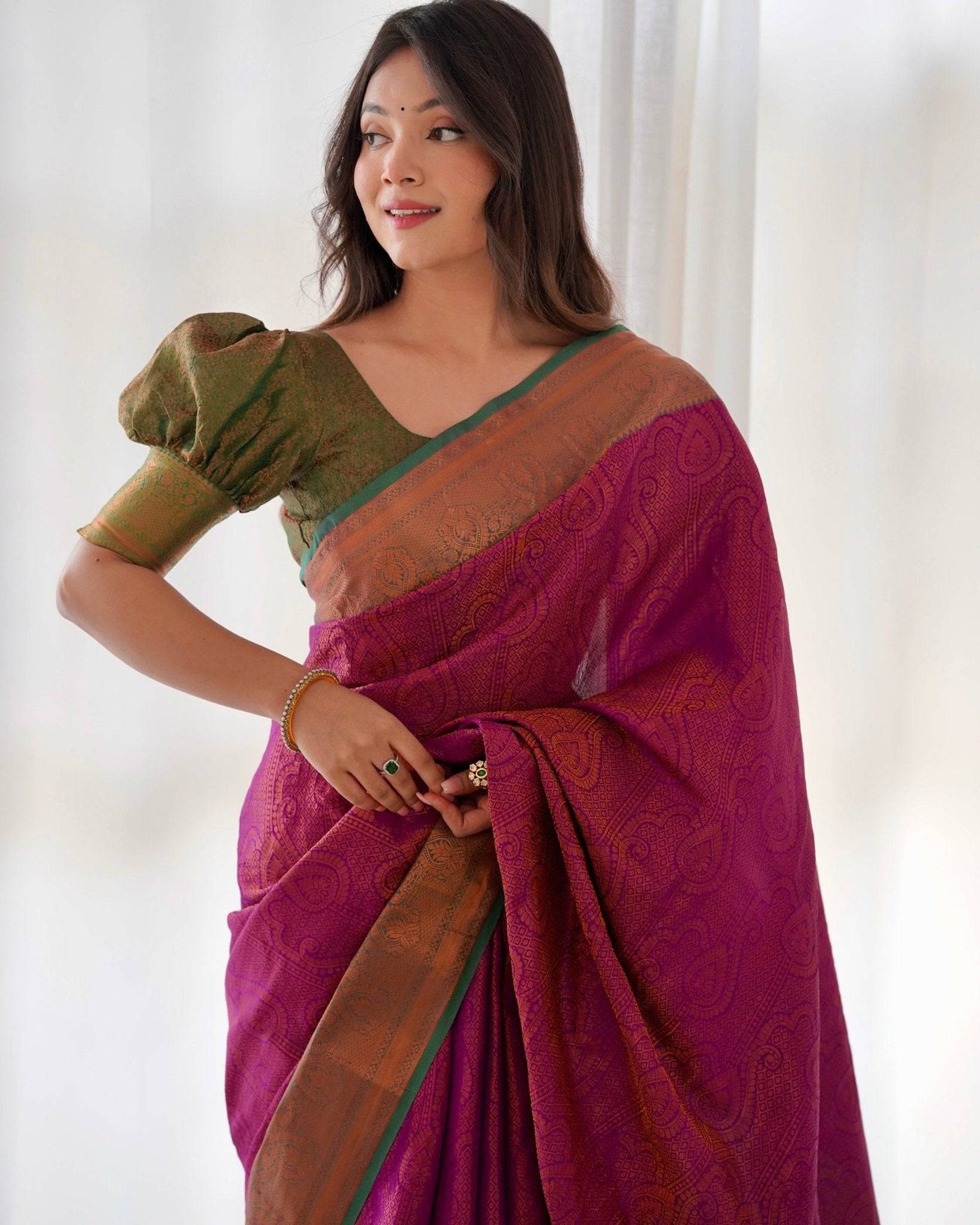 Pure Banarasi Silk Saree Weaved With Copper Zari