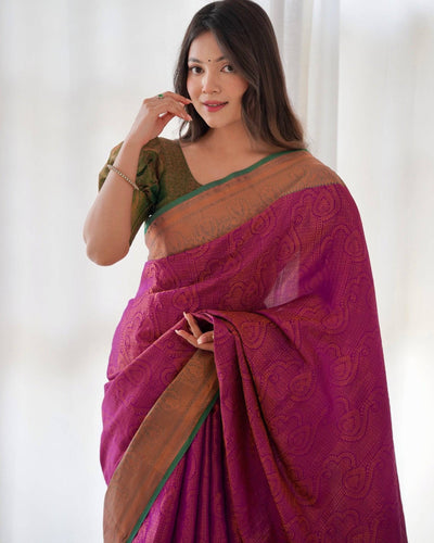 Pure Banarasi Silk Saree Weaved With Copper Zari