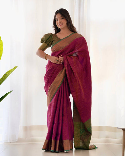 Pure Banarasi Silk Saree Weaved With Copper Zari