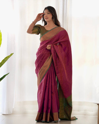 Pure Banarasi Silk Saree Weaved With Copper Zari