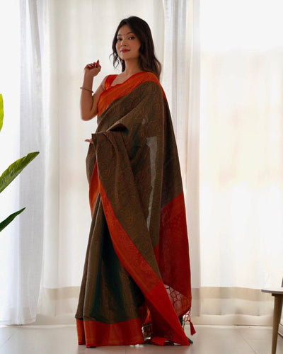 Pure Banarasi Silk Saree Weaved With Copper Zari