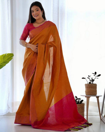 Pure Banarasi Silk Saree Weaved With Copper Zari