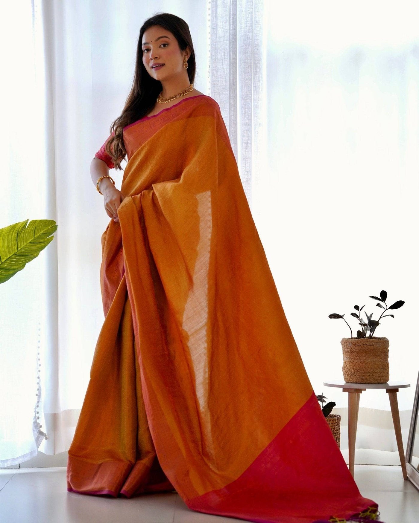 Pure Banarasi Silk Saree Weaved With Copper Zari