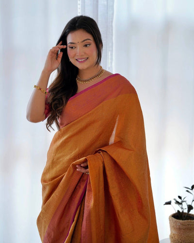 Pure Banarasi Silk Saree Weaved With Copper Zari