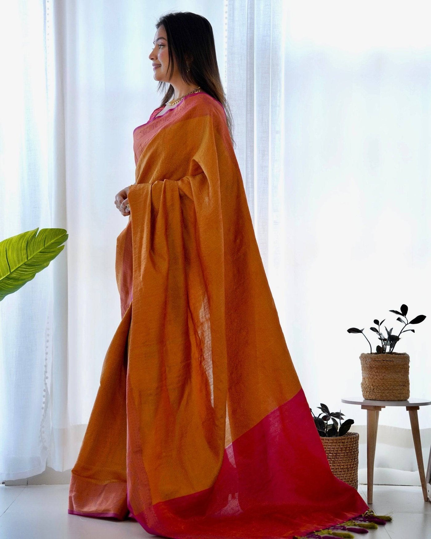 Pure Banarasi Silk Saree Weaved With Copper Zari