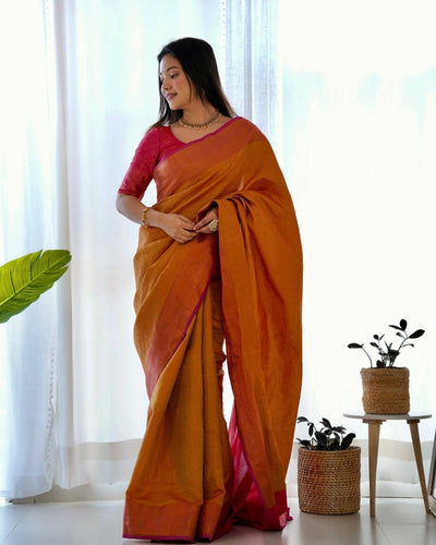 Pure Banarasi Silk Saree Weaved With Copper Zari