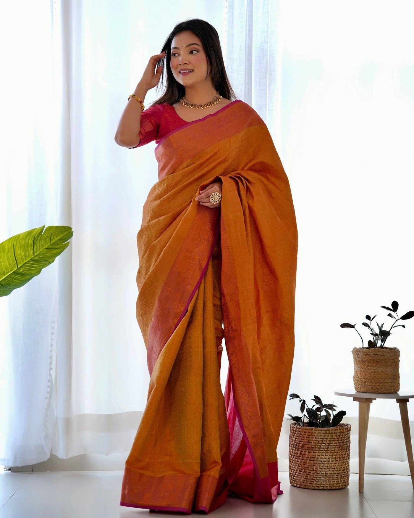 Pure Banarasi Silk Saree Weaved With Copper Zari