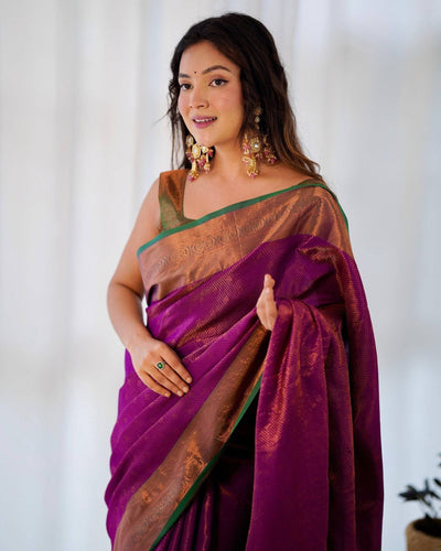 Pure Banarasi Silk Saree Weaved With Copper Zari