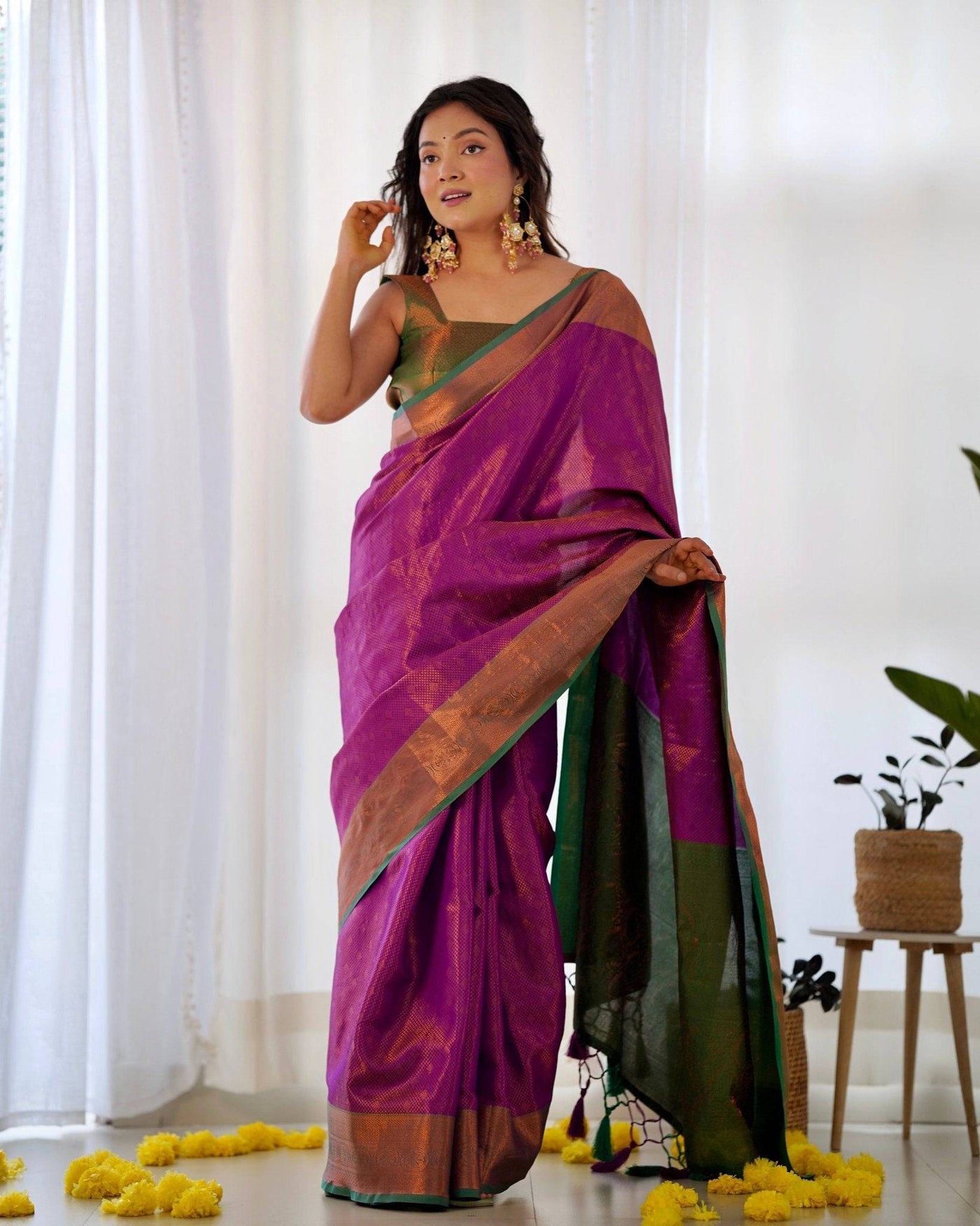 Pure Banarasi Silk Saree Weaved With Copper Zari