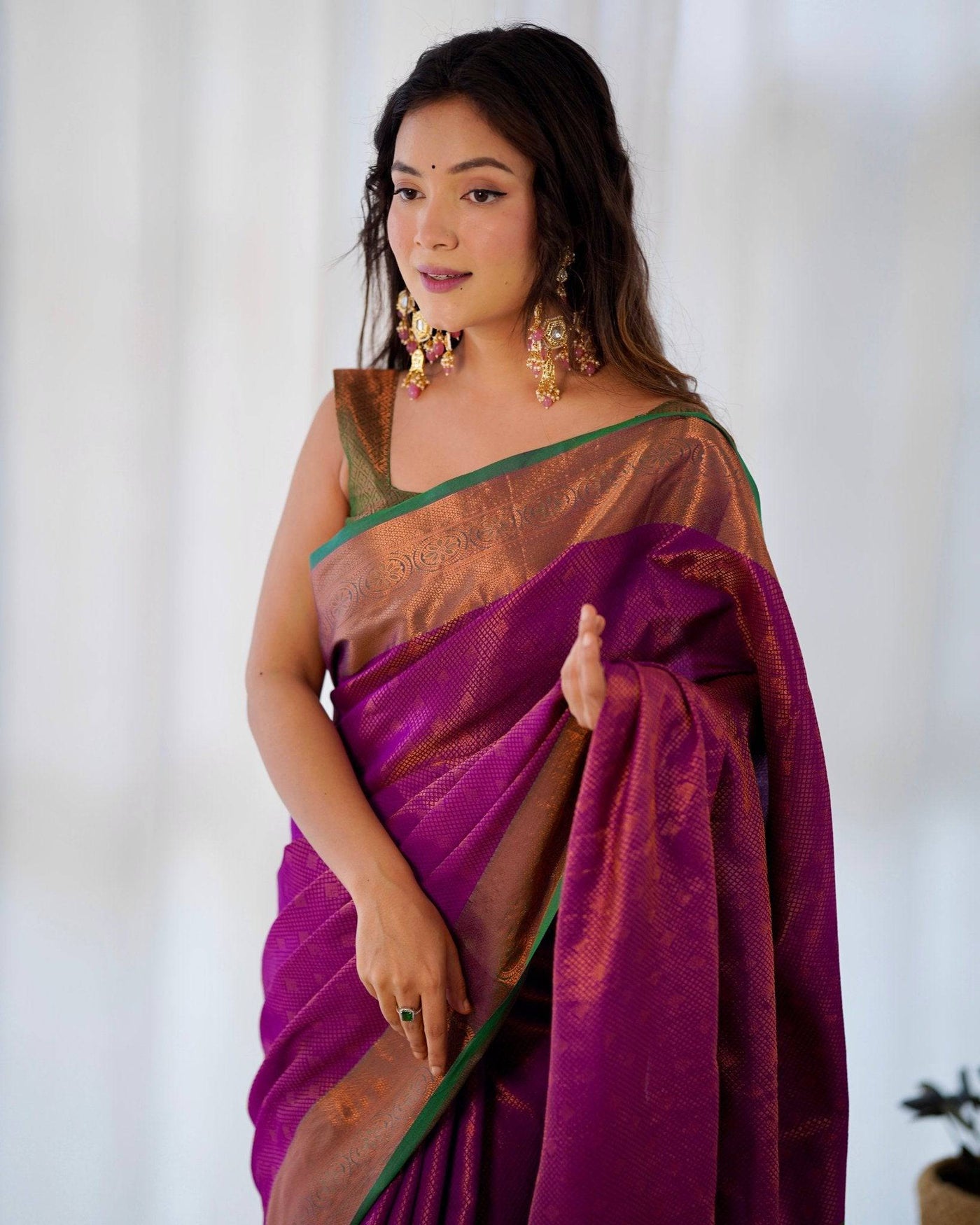 Pure Banarasi Silk Saree Weaved With Copper Zari