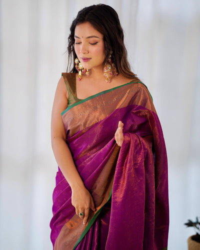 Pure Banarasi Silk Saree Weaved With Copper Zari