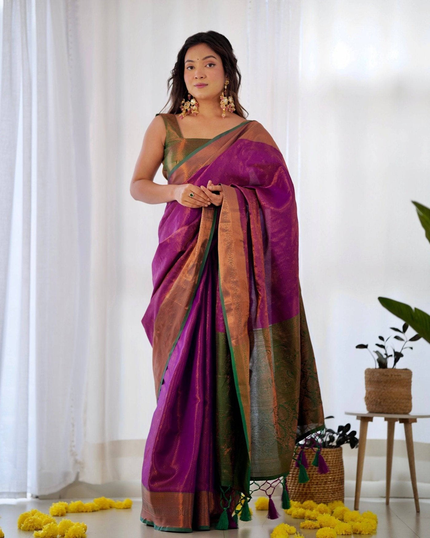 Pure Banarasi Silk Saree Weaved With Copper Zari