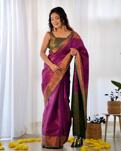 Pure Banarasi Silk Saree Weaved With Copper Zari