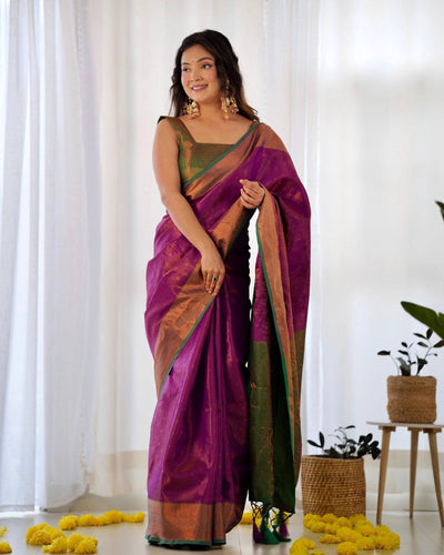 Pure Banarasi Silk Saree Weaved With Copper Zari