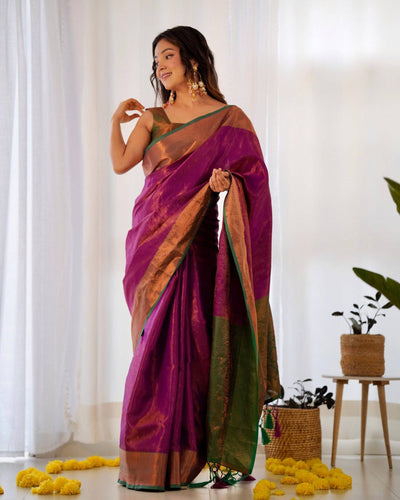 Pure Banarasi Silk Saree Weaved With Copper Zari