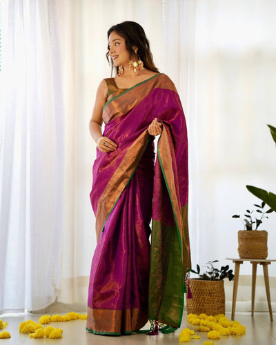 Pure Banarasi Silk Saree Weaved With Copper Zari