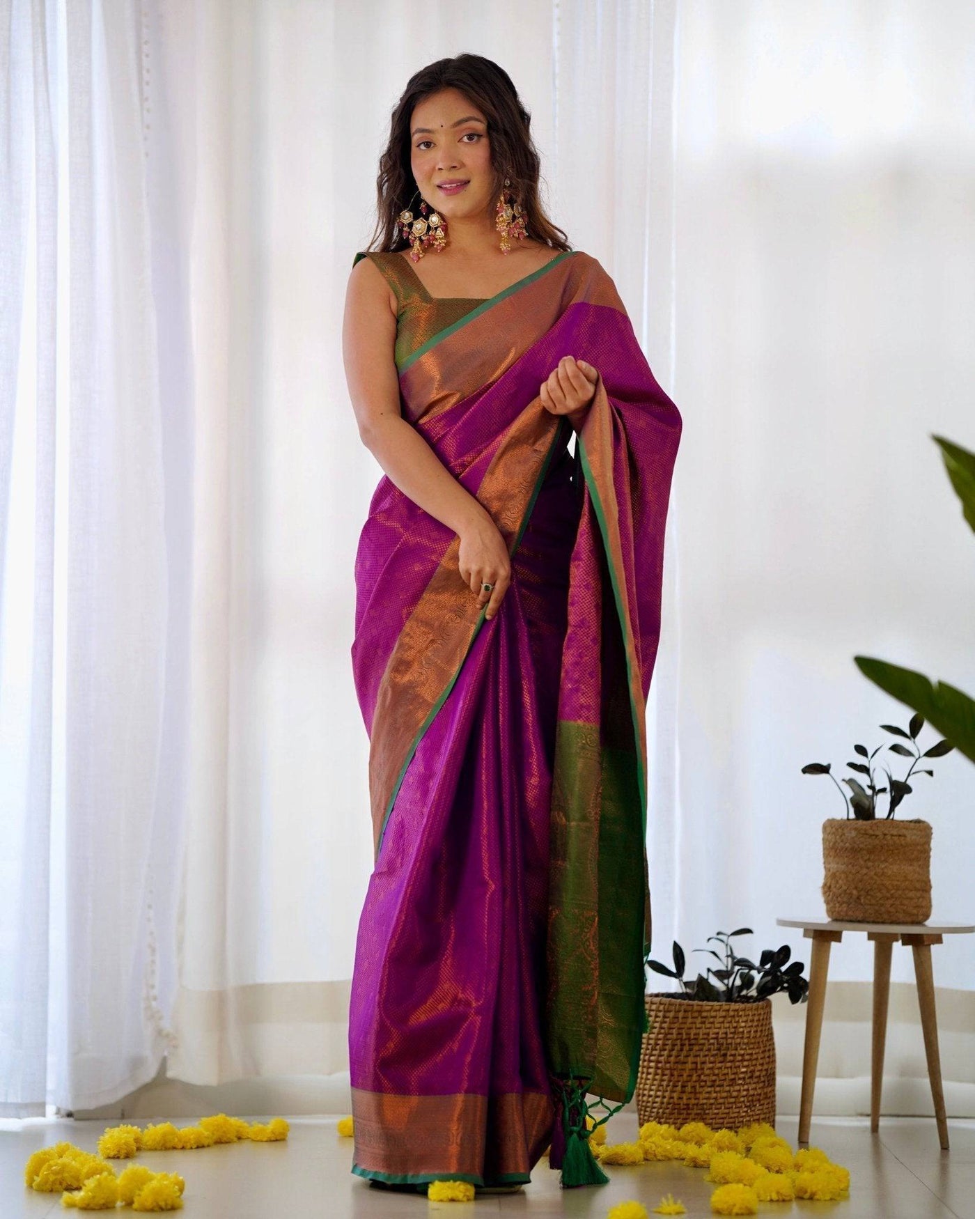 Pure Banarasi Silk Saree Weaved With Copper Zari