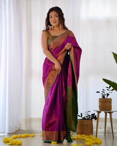 Pure Banarasi Silk Saree Weaved With Copper Zari