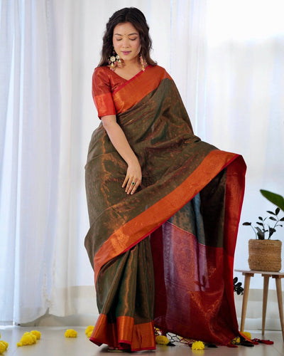 Pure Banarasi Silk Saree Weaved With Copper Zari