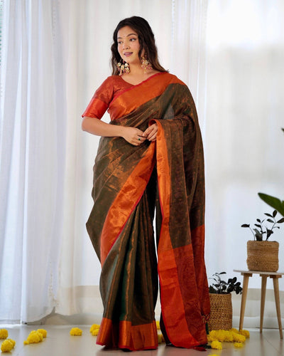 Pure Banarasi Silk Saree Weaved With Copper Zari