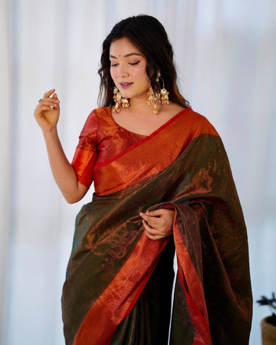 Pure Banarasi Silk Saree Weaved With Copper Zari