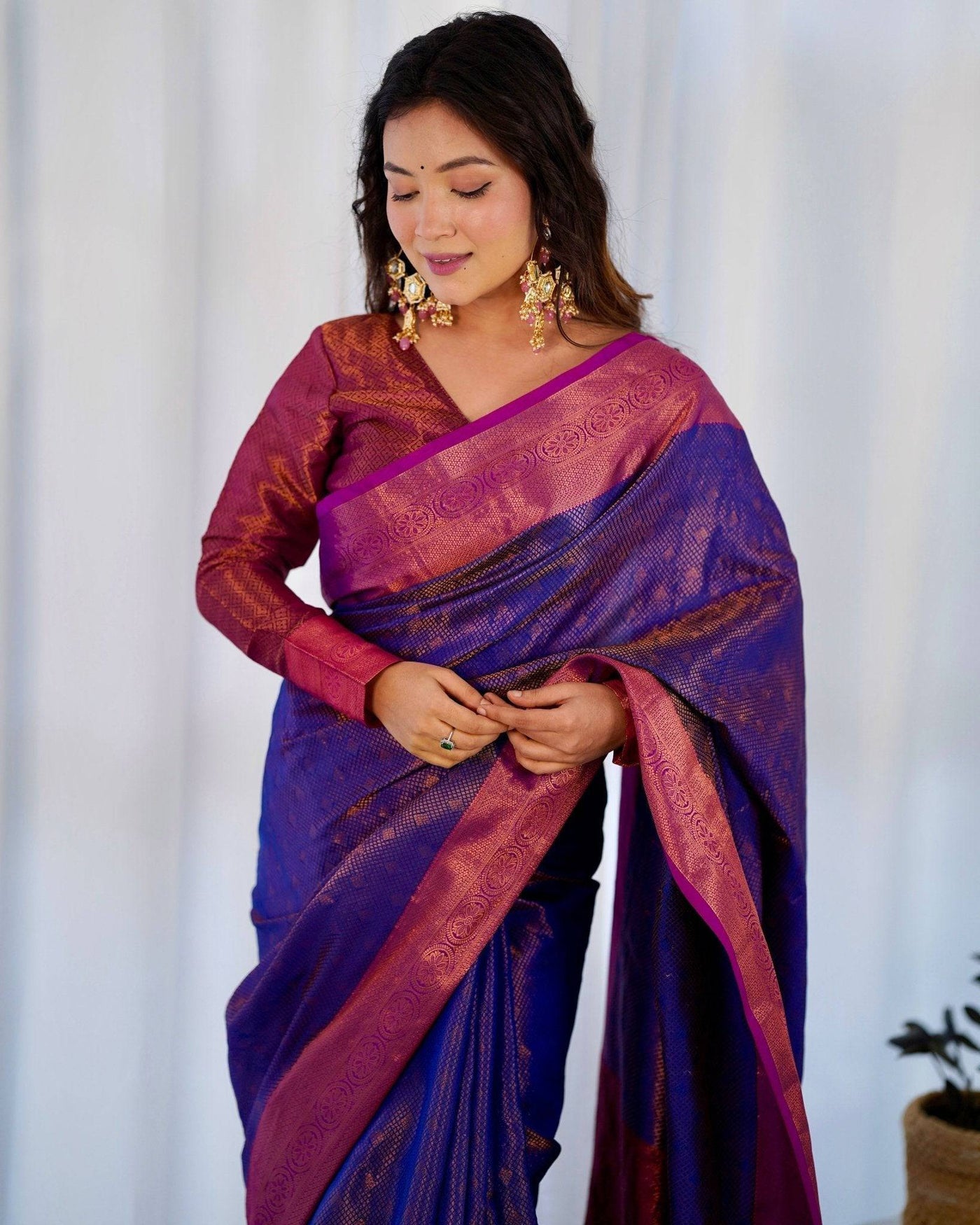 Pure Banarasi Silk Saree Weaved With Copper Zari