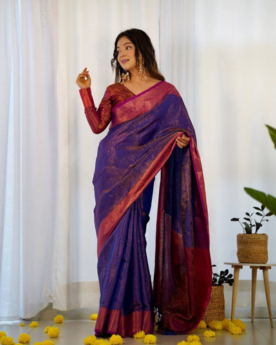 Pure Banarasi Silk Saree Weaved With Copper Zari