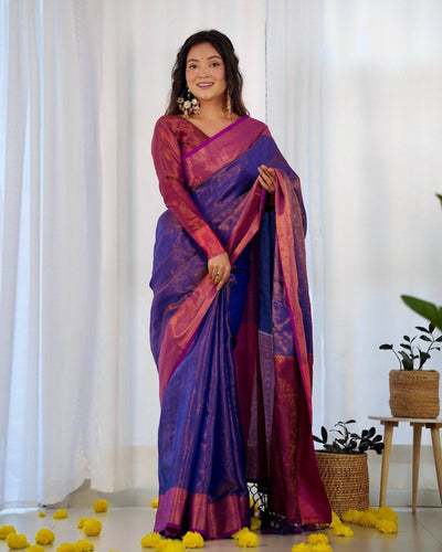 Pure Banarasi Silk Saree Weaved With Copper Zari