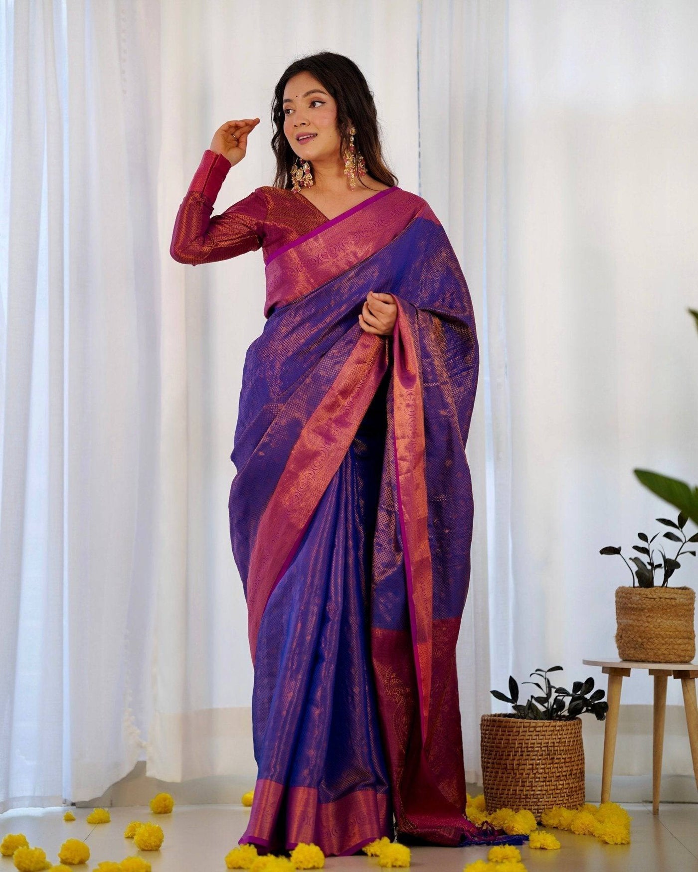 Pure Banarasi Silk Saree Weaved With Copper Zari