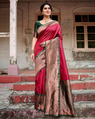 Pure Banarasi Silk Saree Weaved With Zari Comes With Heavy Banarasi Brocade Blouse