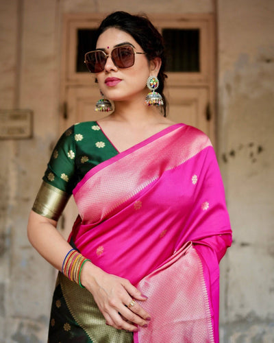 Pure Banarasi Silk Saree Weaved With Zari Comes With Heavy Banarasi Brocade Blouse