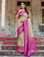 Pure Banarasi Silk Saree Weaved With Zari Comes With Heavy Banarasi Brocade Blouse