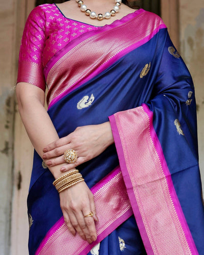 Pure Banarasi Silk Saree Weaved With Zari Comes With Heavy Banarasi Brocade Blouse